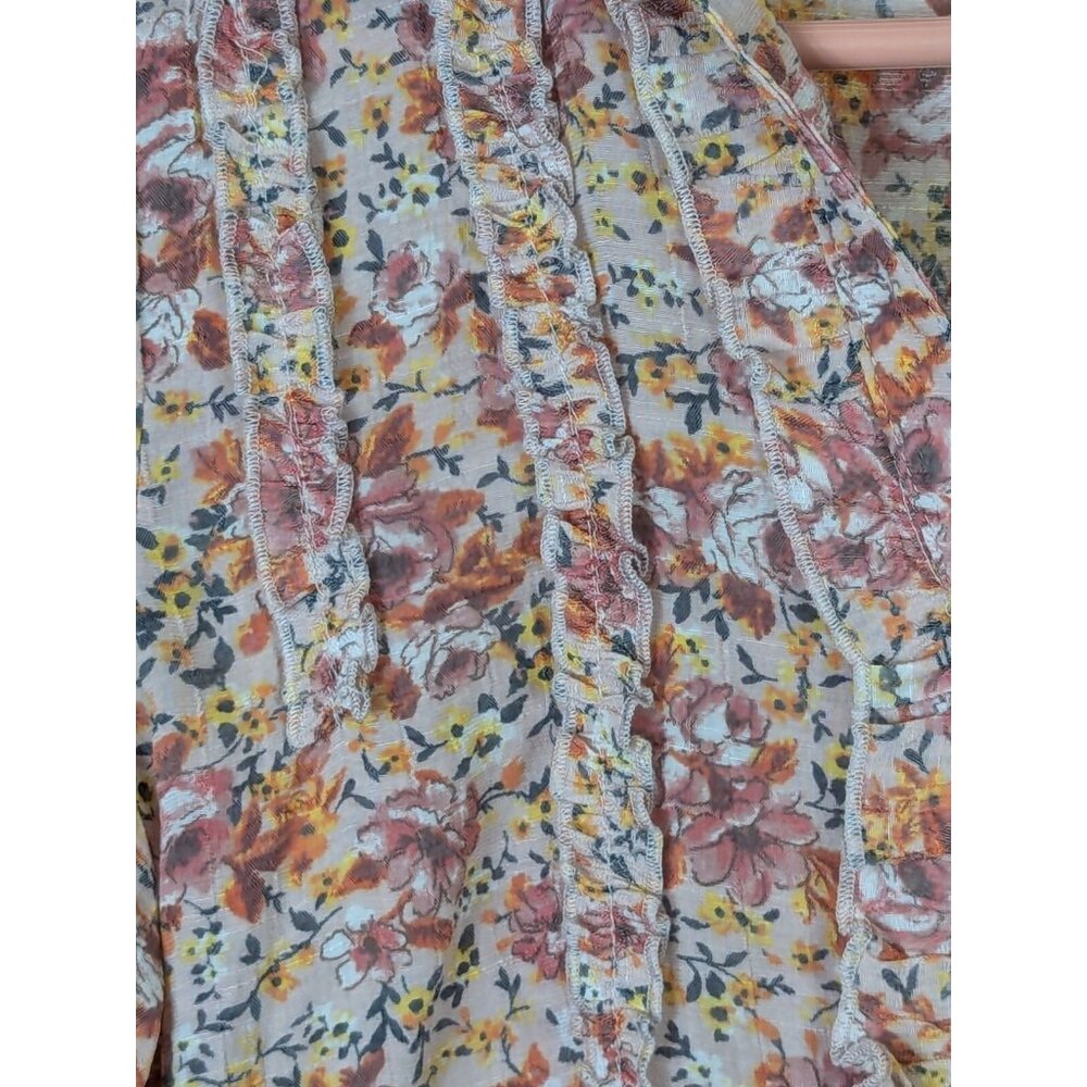 Indigo Rose Women size M Floral Button Up Ruffle Cottagecore Bohemian Top Soft - Picture 8 of 10